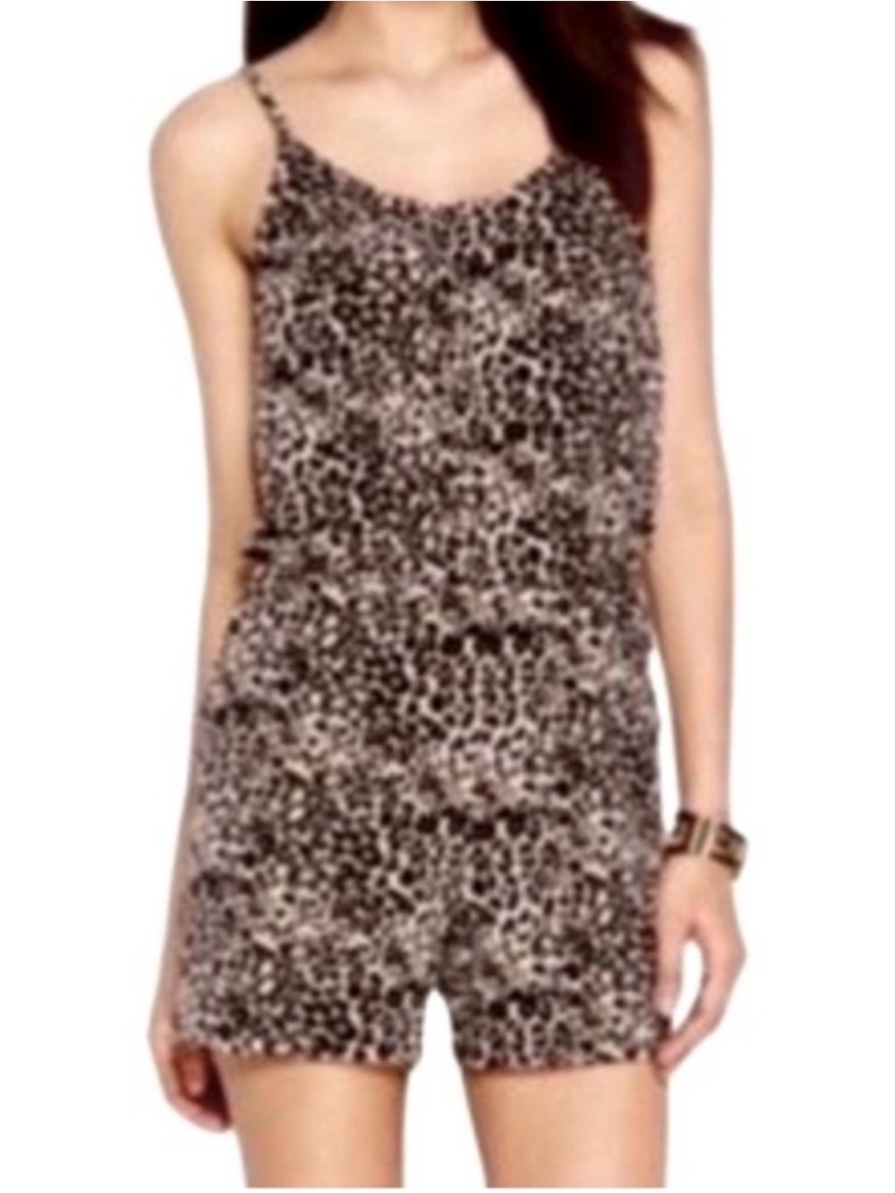 Vince Camuto Relaxed Fit Romper Spaghetti Straps Pockets Black Brown Size M